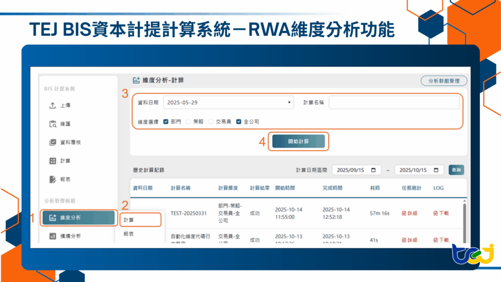TEJ BIS資本計提計算系統 RWA維度分析功能