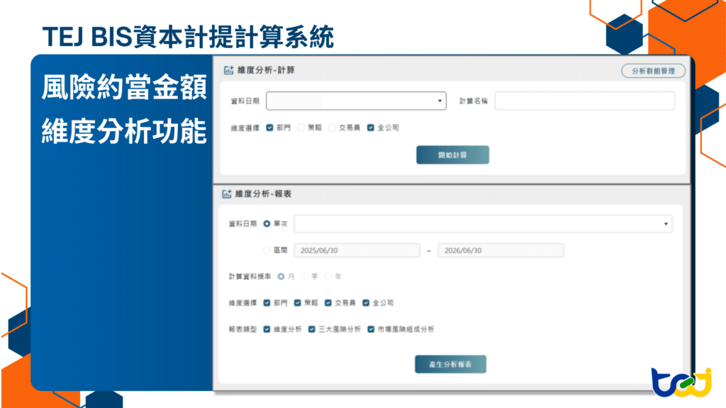 圖一、TEJ BIS資本計提計算系統分析工具功能畫面