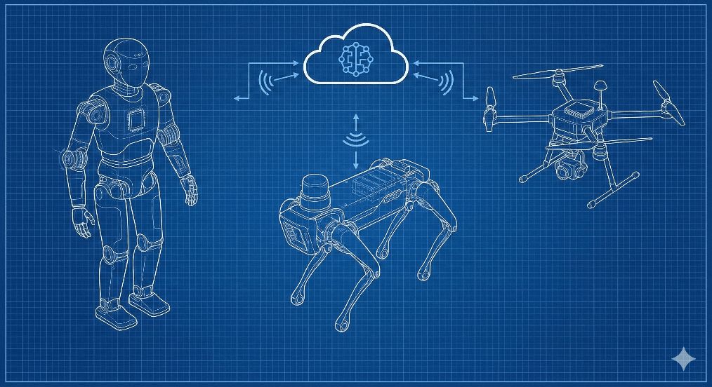 人形機器人、機器狗、無人機示意圖